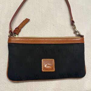 Dooney & Bourke Black and Brown Clutch with Leather Accents